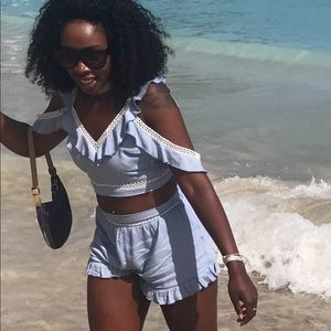 Baby blue two piece short set